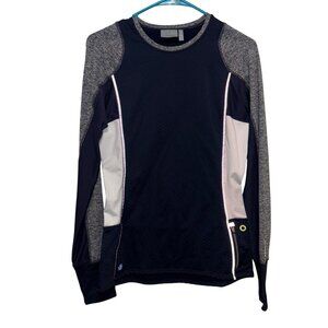 Athleta Womens Colorblock Long Sleeve Activewear Top Gray Navy White Size S